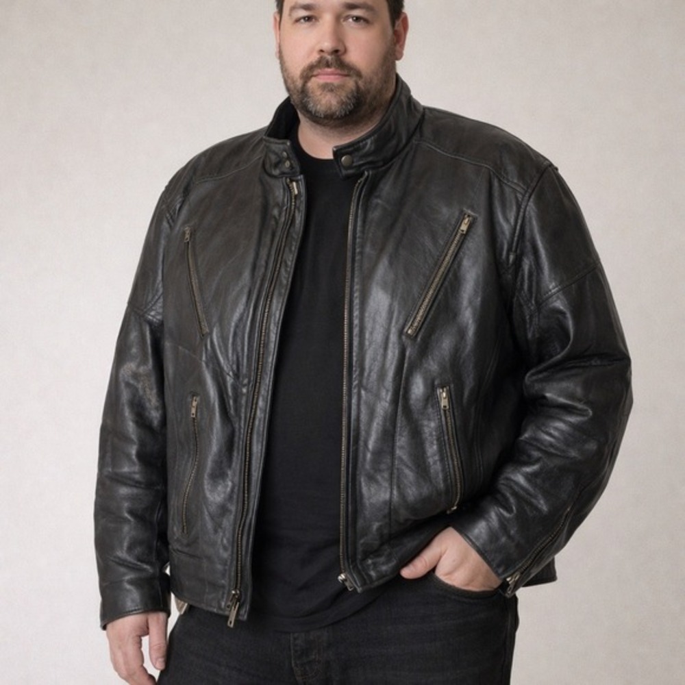 Vintage‎ 90s Barney's Genuine Leather Black Moto Jacket Size 50 Cafe Racer